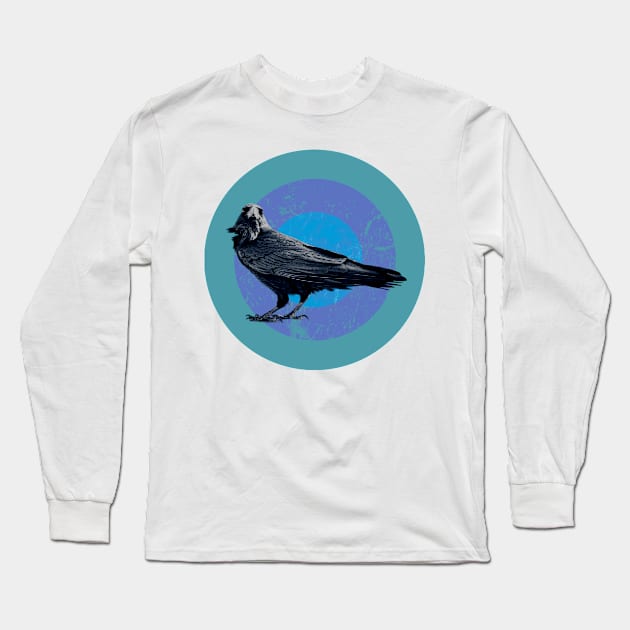 Halftone retro design Raven Long Sleeve T-Shirt by DyrkWyst